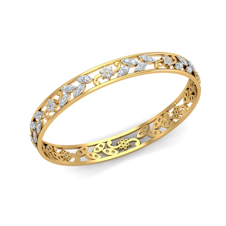 2.32Ct Natural Diamond Bangle in Yellow Gold | SolitaireKart